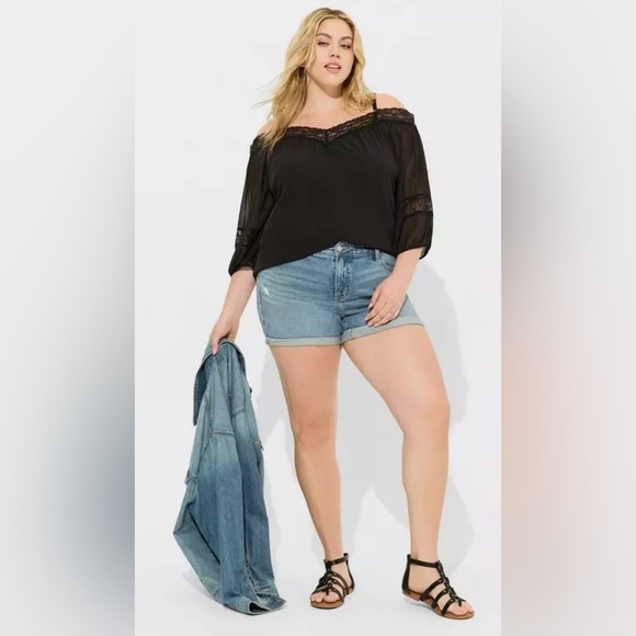 Torrid Elegant Women's Chiffon Black Off-Shoulder 3/4 Sleeve Lace Top Blouse, NW - Picture 4 of 13